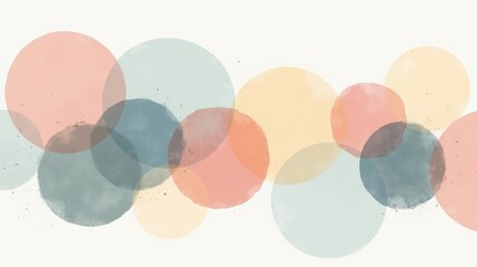 A minimalist conceptual composition featuring overlapping pastel circles, soft gradient transitions, and subtle grainy textures on a white background.