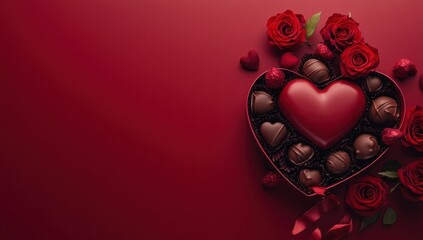 Romantic Valentine's Day Chocolate Heart Box with Roses