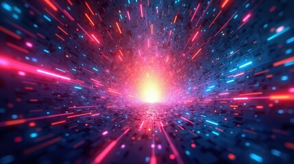 A lively digital vortex with pixel trails, glowing particles, and shifting geometric patterns evoking an intense gaming experience.