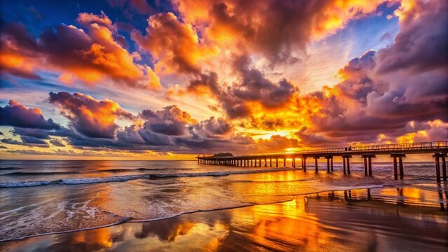 Dramatic Sunset over Scripps Pier, La Jolla Shores Beach, San Diego