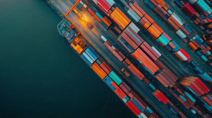 Obraz premium Aerial View of Colorful Shipping Containers at a Busy Port