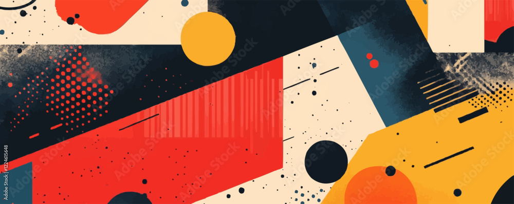 Poster dynamic vector art with bold geometric patterns and retro abstract design.