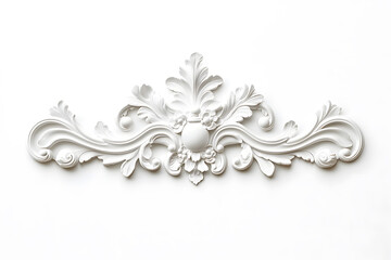3D illustration of white decorative relief beautiful detailed ornament with acanthus leaves decoration in baroque style isolated on white background