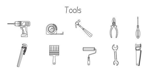 Home Repair tools Line Icons