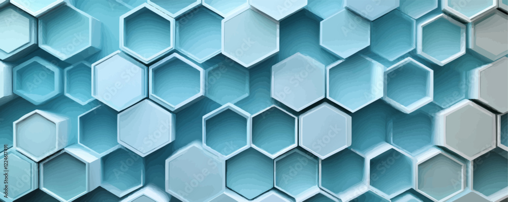 Poster abstract hexagonal vector background with blue geometric pattern.