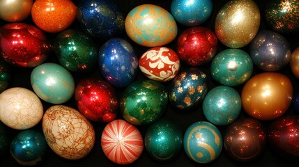 Fototapeta premium Decorated Easter Eggs Colorful Festive Spring Holiday Celebration