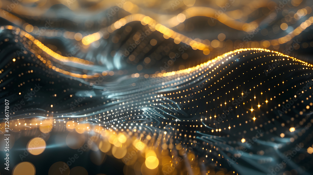 Aufkleber abstract representation of flowing waves with glowing particles and dynamic lighting.