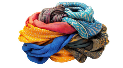 A pile of scarves in various colors on a black background for fashion and textile use