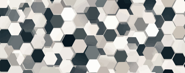 Monochrome hexagonal pattern vector design with geometric shape arrangement.