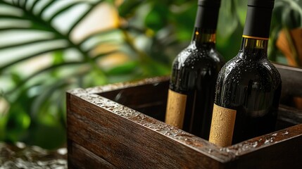 Wooden Crate Full of Wine Bottles in a Wine Cellar