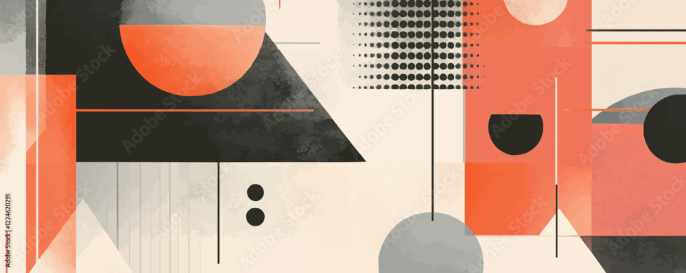 Poster abstract geometric vector art with dynamic shapes and earthy tones.