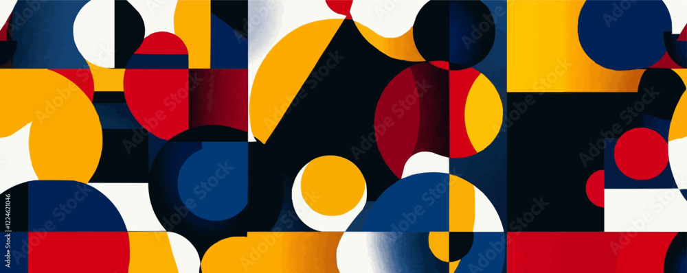 Poster Abstract geometric vector art with vibrant circular patterns.