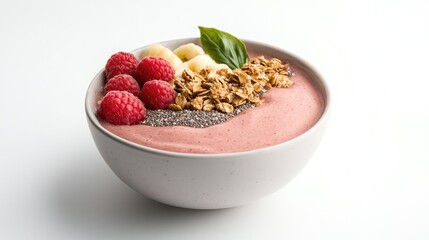 Colorful smoothie bowl topped with fresh fruits, granola, and mi