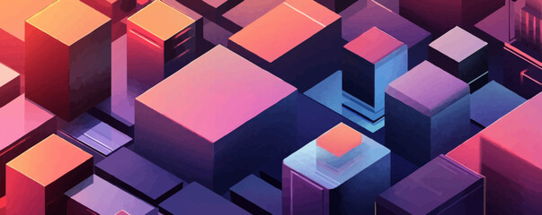 Obraz premium Futuristic cityscape vector with colorful geometric buildings.