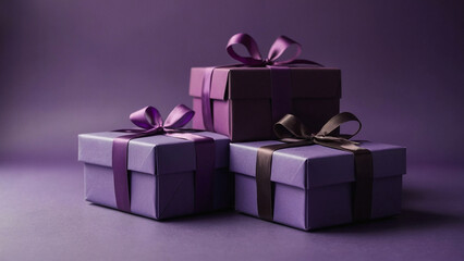 purple gift boxes on purple copyspace background