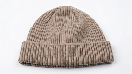 Beige Knit Beanie Hat