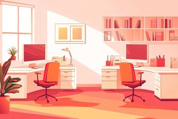 Cozy Workspace Illustration with Two Desks