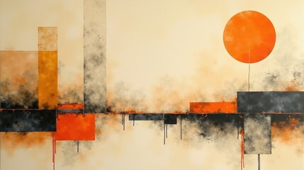 A retro-inspired conceptual layout featuring warm beige tones, subtle noise textures, and layered rectangles with faded edges.