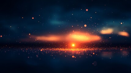 Minimalistic dark blue background with a single glowing orange dot in the bottom right corner