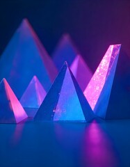 "Futuristic Neon-Glowing Glass Pyramids in a Cyberpunk Aesthetic"