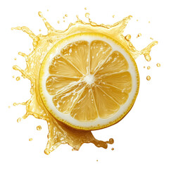 Fresh lemon slice with splash isolated on transparent background