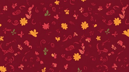 Delicate Floral Pattern on Dark Red Background