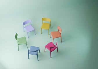 3D DEIB Diversity Equity Inclusion Belonging. Equality, teamwork on pastel background with copy space.  Minimal 3D render.