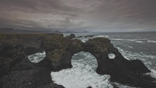 The Gatklettur rock arch, Arnarstapi, Snaefellsjokull National Park, Snaefellsnes Peninsula, Iceland