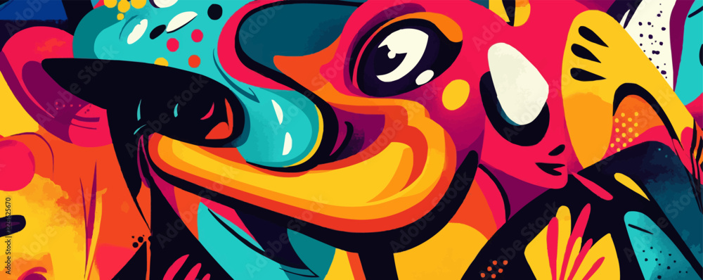 Poster vibrant abstract vector art with colorful geometric shapes and patterns.