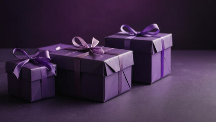 purple gift boxes on purple copyspace background