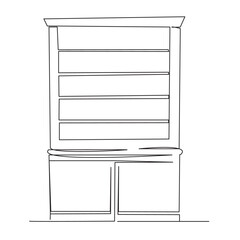 One continuous single drawing line art flat doodle bookcase, interior, book, bookshelf, furniture, library. Isolated image hand draw contour on a white background
