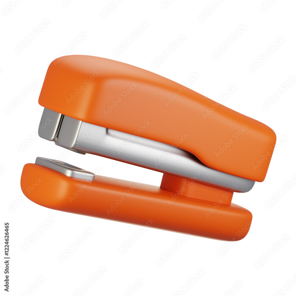 Poster 3d rendering stationery icon concept. 3d render stapler icon