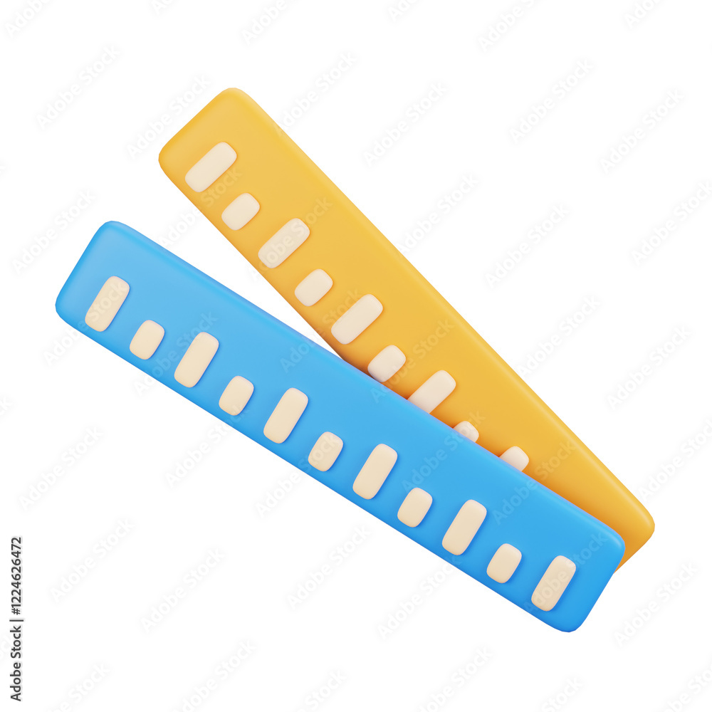 Poster 3d rendering stationery icon concept. 3d render ruler icon