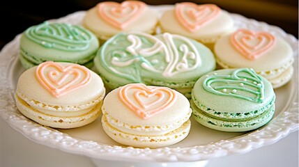 Fototapeta premium Delicate Pastel Macarons with Heart Designs