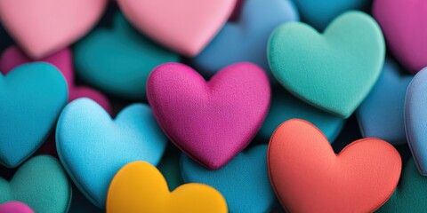 Fototapeta premium Colorful heart shapes displayed vibrant background photo collection playful environment top-down view love concept