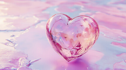 Fototapeta premium Glossy pink heart isolated on a pastel background