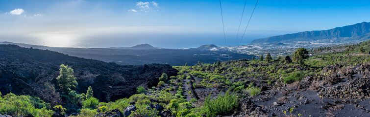 View on lava on caused by Cumbre Vieja 2021 eruption La Palma, Canary Islands of Spain