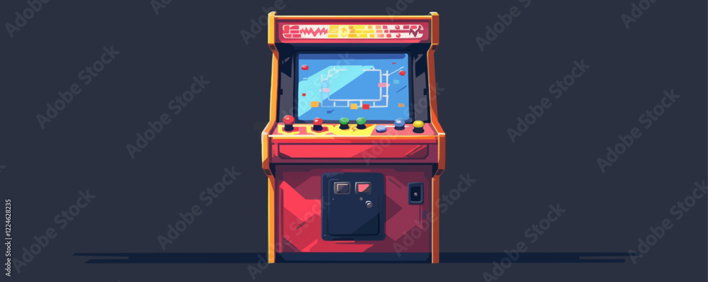 Poster retro arcade game machine vector design featuring classic gameplay elements.