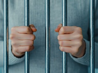 Prison break escapade captive hands grasping bars an intimate close-up in solitary confinement