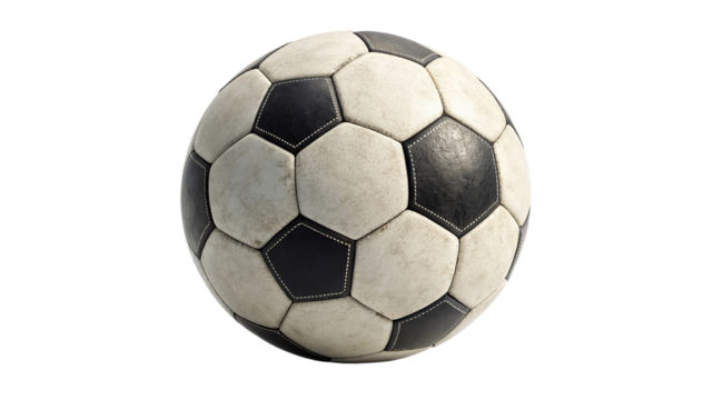 Traditional soccer ball design with iconic black and white hexagonal panels, ideal for sports graphics, team branding, and game-related visuals on transparent background PNG.