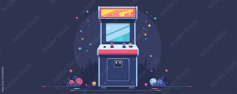 Poster retro arcade game vector design with joystick and buttons.