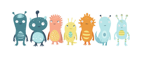 Obraz premium Cute cartoon alien characters vector illustration.