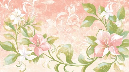 Delicate Pink and White Floral Design, Peach Background