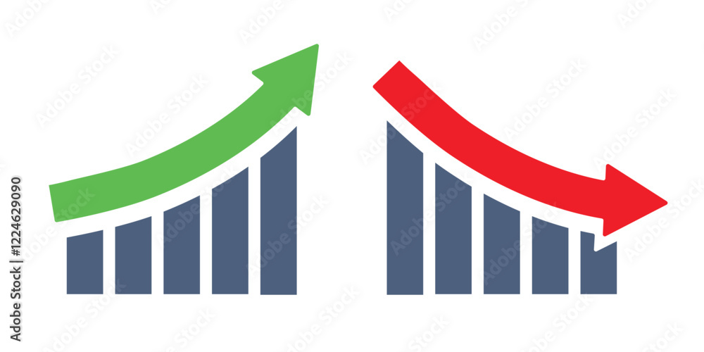Poster graph going up and down sign with green and red arrows vector. flat design vector illustration conce
