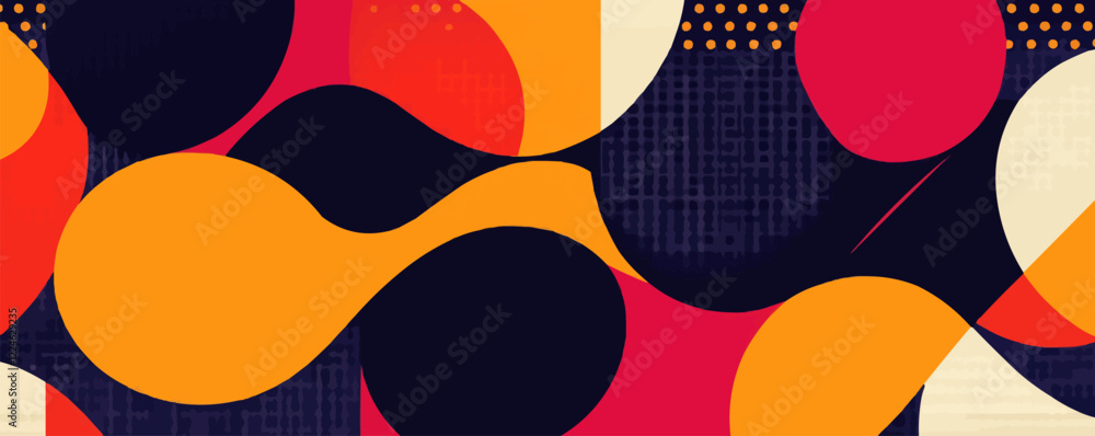 Poster colorful abstract geometric vector art with bold shapes and patterns.