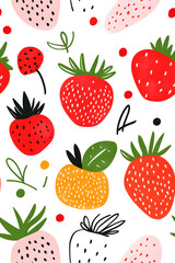 Hand-drawn seamless pattern with cute strawberry