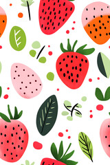 Hand-drawn seamless pattern with cute strawberry