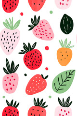 Hand-drawn seamless pattern with cute strawberry