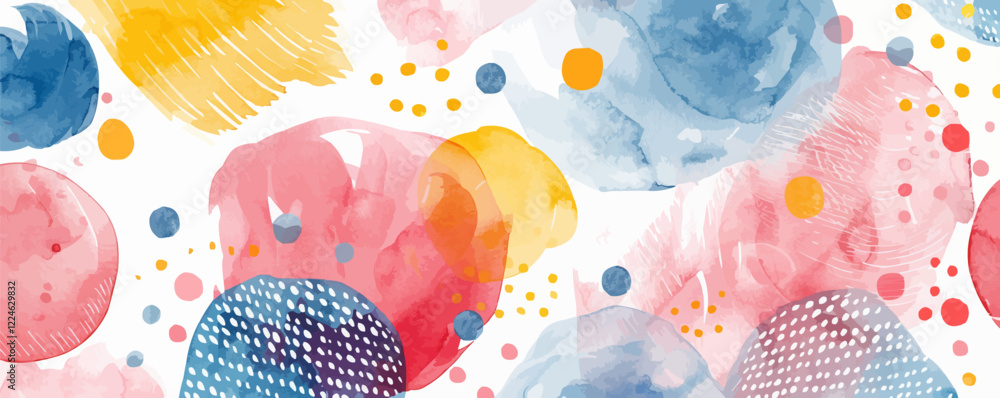 Poster abstract watercolor vector with colorful shapes and patterns.