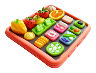 Plasticine Mobile Phone Icon Featuring Colorful Food App Interface